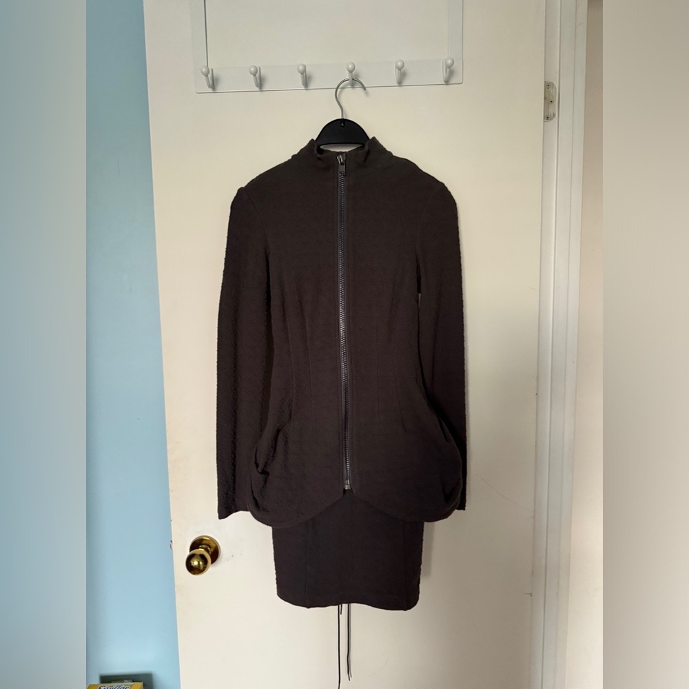 Vintage Betsey Johnson Dark Grey  Long-Sleeve Zip Dress Jacket & dress set
